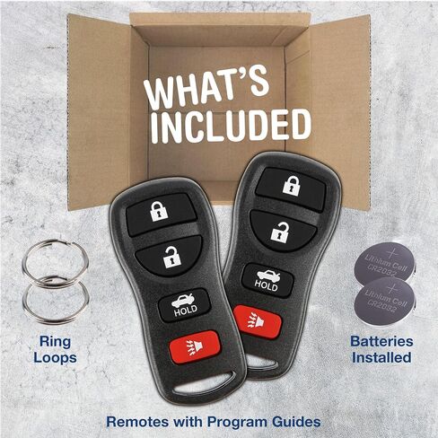 KeylessOption Key Fob for 2002 2003 2004 2005 2006 2007 2008 2009 2010 2011 2012 2013 2014 2015 2016 2017 Nissan Altima Maxima Sentra Infiniti Remote, 4-Button KBRASTU15, Programming Guide Included in Kuwait
