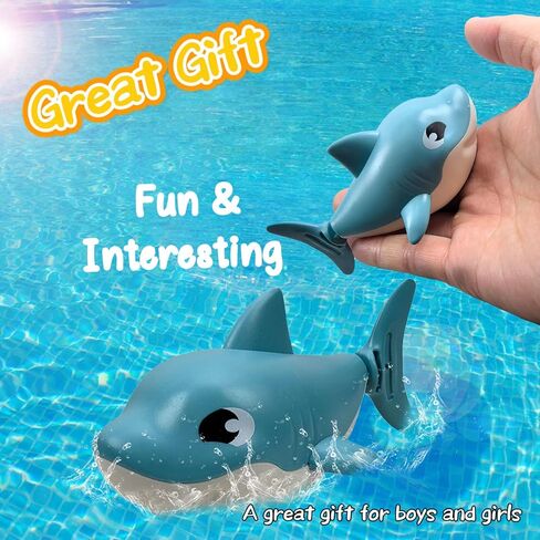 Ocean Shark Toy Set, 2 Pcs Wind Up Bath Toys for Toddlers 1-3 2-4 3-5, Swimming Bathtub and Floating Pool Plaything, Water Table Accessories, Easter and Christmas Favors in Saudi Arabia