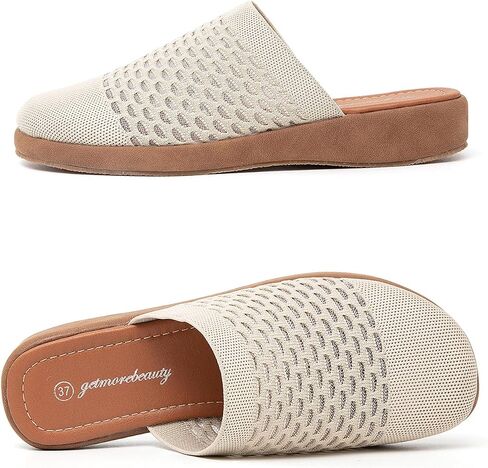 Jeesay Women's Slip On Mules Wedge Sandals Closed Toe Breathable Textile Slides Clogs Summer Shoes (Black, US 8) in Saudi Arabia