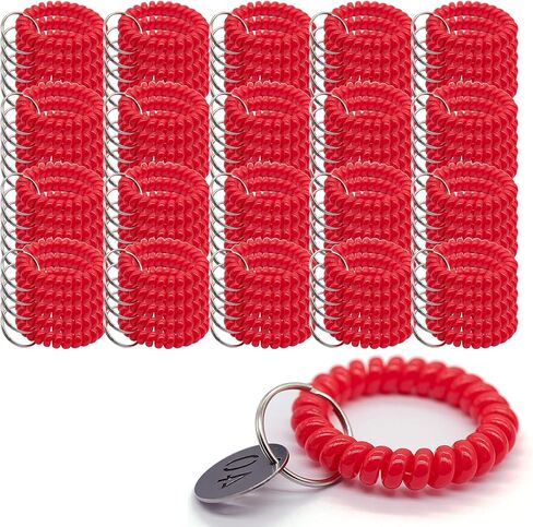 Pack of 50 Wristlet Badge Holder – 25 Red Elastic Keychain Wristband and 25 Black Stretchable Spiral Bracelet Holder for Gym Pool Spring Spiral Coil Badge in Kuwait