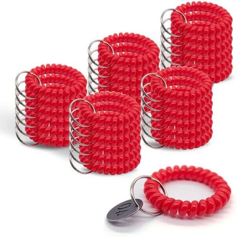 Pack of 50 Wristlet Badge Holder – 25 Red Elastic Keychain Wristband and 25 Black Stretchable Spiral Bracelet Holder for Gym Pool Spring Spiral Coil Badge in Kuwait
