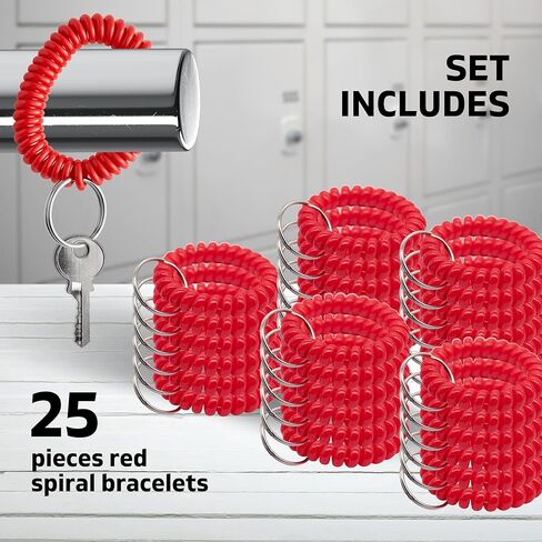 Pack of 50 Wristlet Badge Holder – 25 Red Elastic Keychain Wristband and 25 Black Stretchable Spiral Bracelet Holder for Gym Pool Spring Spiral Coil Badge in Kuwait