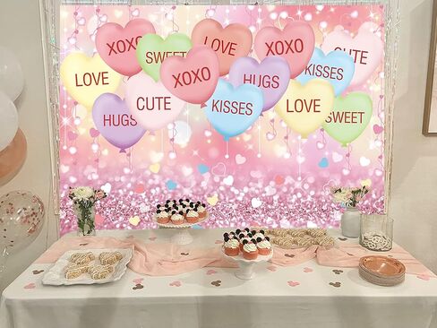 Valentine's Day Backdrop 7x5FT Sweethearts Candy Conversation Hearts Party Decorations Sweet Heart Valentines Day Background for Home Party Banner Photo Booth Props in Saudi Arabia