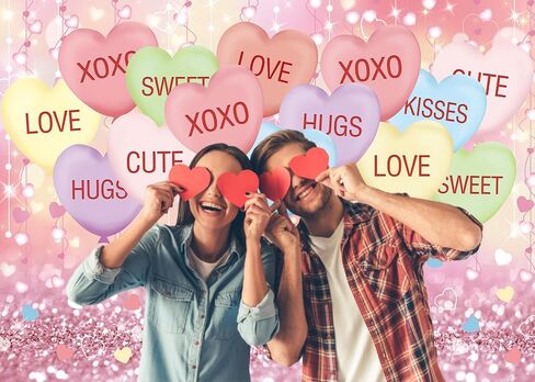 Valentine's Day Backdrop 7x5FT Sweethearts Candy Conversation Hearts Party Decorations Sweet Heart Valentines Day Background for Home Party Banner Photo Booth Props in Saudi Arabia