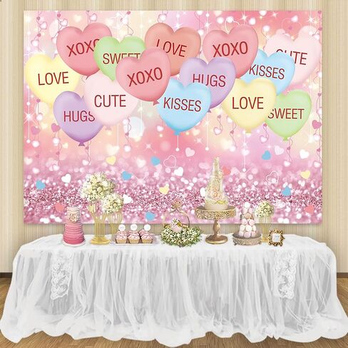 Valentine's Day Backdrop 7x5FT Sweethearts Candy Conversation Hearts Party Decorations Sweet Heart Valentines Day Background for Home Party Banner Photo Booth Props in Saudi Arabia