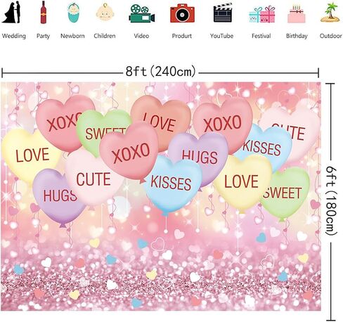 Valentine's Day Backdrop 7x5FT Sweethearts Candy Conversation Hearts Party Decorations Sweet Heart Valentines Day Background for Home Party Banner Photo Booth Props in Saudi Arabia