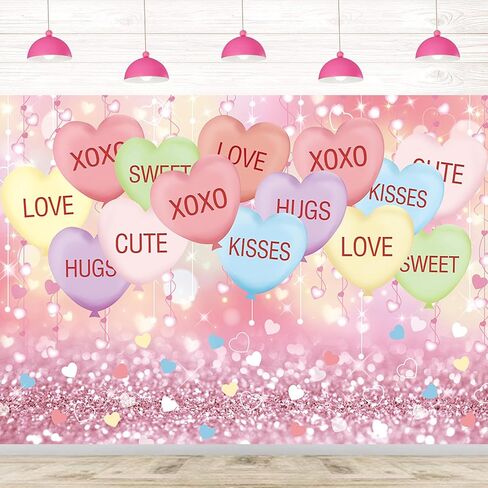 Valentine's Day Backdrop 7x5FT Sweethearts Candy Conversation Hearts Party Decorations Sweet Heart Valentines Day Background for Home Party Banner Photo Booth Props in Saudi Arabia