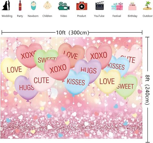 Valentine's Day Backdrop 7x5FT Sweethearts Candy Conversation Hearts Party Decorations Sweet Heart Valentines Day Background for Home Party Banner Photo Booth Props in Saudi Arabia
