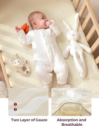 Momcozy Masslin Standard Standard Sheets Forted Sheets ، 52 "x28" ، 2 pack soft reasable cotton baby prestress sheet ، 360 ° مرتبة ملفوفة in Kuwait