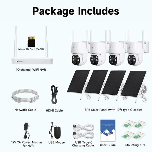 NightColor Solar Security Camera System Outdoor Wireless, Wi-Fi 6 Home Security Cameras System with 360° Pan & Tilt, 2K Color Night Vision, No Subscription, Easy Setup, 5G & 2.4G WiFi in Saudi Arabia