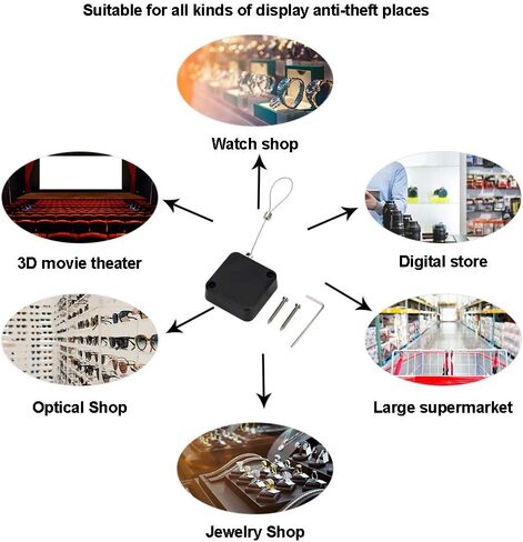 LORADAR Retractable Cable Lock with Double-Sided Adhesive, Remote Control Security Lock, Remote Control Anti-Lost Rope for TV, DVD, Hardware Cable Lock ，No More Searching for The TV Remote in Kuwait