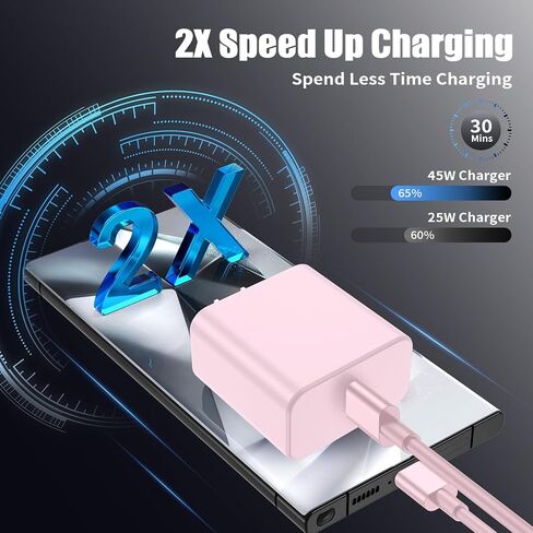 3 عبوات شاحن USB C بقدرة 45 وات لهاتف Samsung Galaxy S24 Ultra، كتلة شحن سريعة للغاية من النوع C مع سلك 6FT C إلى C لجهاز Samsung Galaxy Tab S9/S8 S23 Ultra/S22 Ultra/S23/S22+/S22/S21/Note 10 Plus/20 ،S8+ in Kuwait
