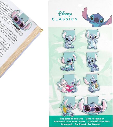 Disney Stitch Magnetic Bookmark Page Clip Reading Accessories for Book Lovers University Teacher Stocking Stuffer Secret Santa Gift (Blue 8 Pack) in Saudi Arabia