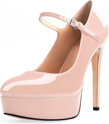 يا Mispares Round Round Toe Platform مضخات 5 بوصات من الخناصة عالية الكعب ماري جين مضخ in Kuwait
