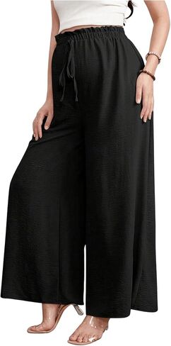 OYOANGLE Women's Maternity Wide Leg Palazzo Pants Drawstring Elastic Waist Loose Fit Flowy Long Pants in Saudi Arabia