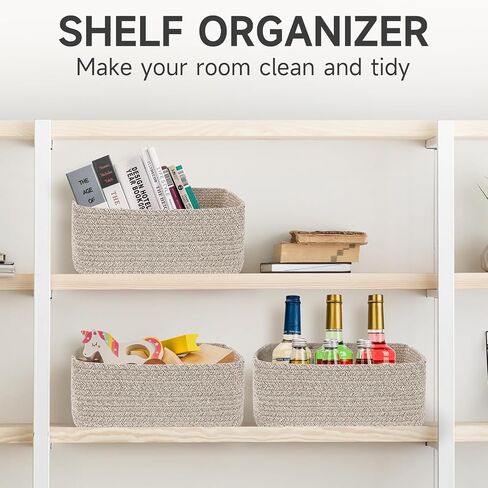 3-Pack Cotton Rope Baskets for Organizing, Fabric Square Storage Baskets, Woven Closet Storage Bin for storage Clothes Toys Books Towels Square Wicker Nursery basket organizer-Navy Blue in Saudi Arabia