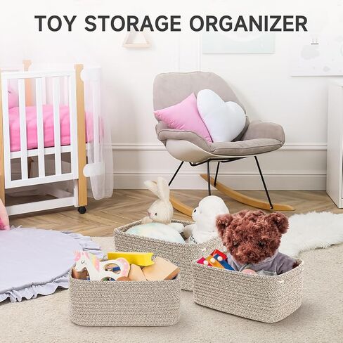 3-Pack Cotton Rope Baskets for Organizing, Fabric Square Storage Baskets, Woven Closet Storage Bin for storage Clothes Toys Books Towels Square Wicker Nursery basket organizer-Navy Blue in Saudi Arabia