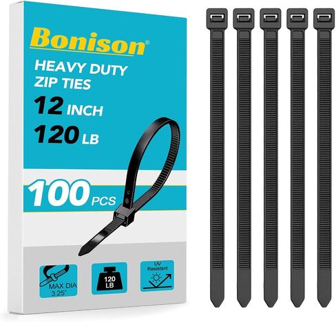 Bonison Cable Zip Ties - 400 Pack Black Assorted Sizes 4 6 8 12 inch, Multi-Purpose Self-Locking Nylon UV Resistant Wire Ties for Home, Office, Garden in Saudi Arabia