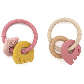Gogzy - Silicone Teether Ring, BPA Free, Bracelet Toys for Baby (MC1_Pink_Mango)
