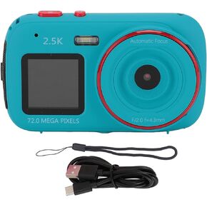 Digital Camera, 72MP Camera, Digital Point and Shoot Camera with 16X Zoom Anti Shake, MP3 Player and Dual Screen, 2.4in Screen Front, Lanyard, Compact Camera for Boys Girls Kids