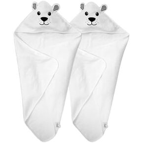 Milara Hooded Baby Towel - 70% Rayon Derived from Bamboo, 30% Cotton, Soft and Absorbent, Wolf/Bear Ears Design, 30 x 30 Inches - Made in Turkiye