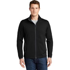Sport-Tek Sport-Wick Stretch Contrast Full-Zip Jacket L Black/ Charcoal Grey