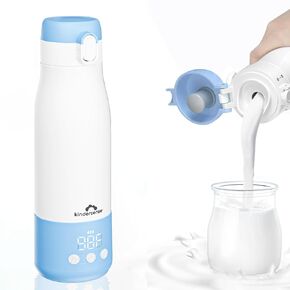 KinderSense® Portable Bottle Warmer for Travel - Breastmilk or Baby Formula- Fast Heating, Leakproof, Locking Mechanism with LED Temperature Display + Preset Timer | 12 Fl Oz Capacity, 18W QC Charger