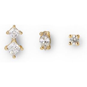 Ana Luisa Stud Earrings Set - Val White | Dainty & Sparkling Set of 3 Cubic Zirconia 14K Gold Plated Stud Earrings | Hypoallergenic, Water-Resistant & Tarnish-Free | Perfect To Build an Ear Stack