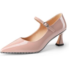 مضخات البراءة الحمراء للسيدات ماري جين - إصبع القدم المدببة ، وحيدة مرصعة ، وكعب هريرة ، وأحذية الحفلات المستوحاة من الطراز القديم in Kuwait