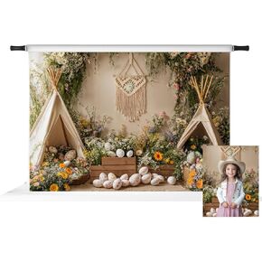 Kate 10x6.5ft Easter Eggs Backdrops for Home Party Boho Floral Decoration Background Photo Fabric Props