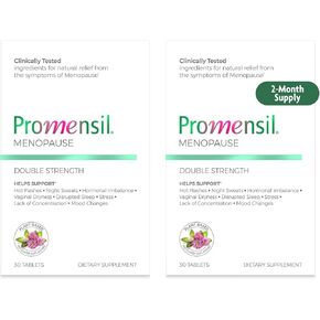 Promensil Menopause Double Strength Supplements for Women - Estrogen Vitamins, Red Clover Isoflavones, Helps Support Hot Flashes, Night Sweats, Restlessness - 30 Count (Pack of 2)