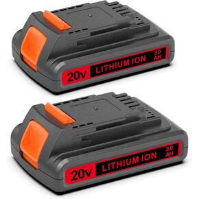 2 Pack 3000mAh 20v MAX Battery and Charger, Replacement for Black and Decker 20v Lithium Battery, Compatible with All Original Cordless Power Tools and Charger.