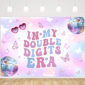MEHOFOND 10th Birthday Decorations for Girl Banner, in My Double Digits Era Backdrop, Iridescent Girl Music Disco Theme Birthday Party Decorations Photo Booth Props 7x5ft
