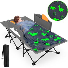Zenpetio Kids Camping Cot ، سرير طفل قابل للطي مع قضبان السلامة وبطانية متوهجة في الظلام ، تصميم محمول قوي للسفر ، سرير نوم داخلي في الهواء الطلق للأطفال الصغار in Kuwait