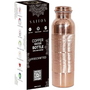 Pure Copper Water Bottle 32 Oz Copper Bottle Water with Lid – Ayurvedic Copper Water Bottle – Copper Water Vessel - Drink More Water Bottle Leak Proof