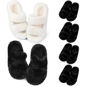 Toulite 6 Pairs Wedding Bridesmaid Slippers Women Fluffy Open Toe Slippers Fuzzy Plush Slippers, US9-10