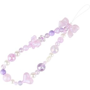 LUVI Beaded Phone Charm Lanyard Wrist Strap Love Heart Bow Beads Butterfly Chain Flower String Pearl Bling Bracelet Keychain Cute Fashion for Women