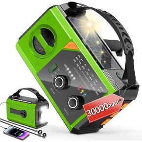 20000mAh Hand Crank Emergency Radio,AM/FM NOAA Weather Radio with 74000mWh Power Bank Cell Phone Charger,Solar Radio with LED Flashlight,USB Charged,Compass,SOS Alarm Camping & Survival(Grass Green)