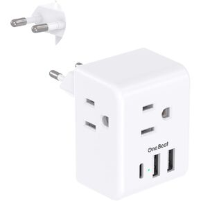 2 Pack European Travel Plug Adapter, International Power Plug Adapter with 3 Outlets 3 USB Charging Ports(1 USB C), Type C Plug Adapter Travel Essentials to Most Europe EU Spain Italy France Germany
