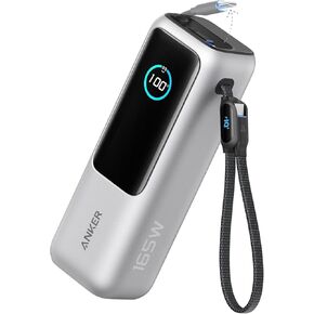 Anker Laptop Power Bank, 25,000mAh Portable Charger with Triple 100W USB-C Ports for Multi-Device Charging, Built-in and Retractable Cables, for iPhone 16/15 Series, MacBook, Samsung, and More
