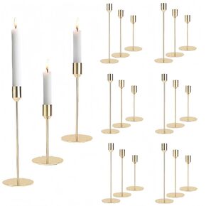 Gold Candlestick Holders Bulk,Taper Candle Holder for Candlesticks Gold Brass Vintage Candle Stick Candle Holder Decorative Candle Holders for Wedding Home Party Table Decor (Set of 54)