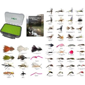 Feeder Creek Fly Fishing Flies - Set of Dry, Wet, and Streamer Flies for Trout and Bass with Fly Box and Fishing Instruction