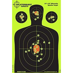 Splatterburst Targets - 12 x18 inch - Silhouette Splatter Target - Easily See Your Shots Burst Bright Fluorescent Yellow Upon Impact - Made in USA
