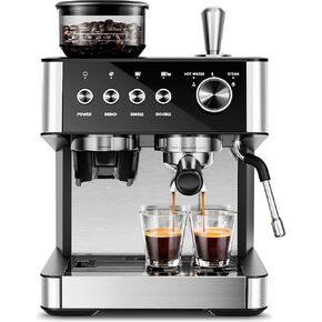 Kismile Espresso Machines with Grinder,20 Bar Professional Espresso Maker with Removable Water Tank,Milk Frother Steam Wand for Latte&Cappuccino,Ideal for Home/Office(BLACK)