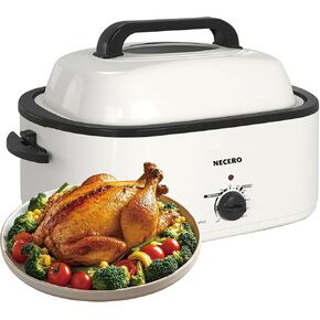 Roaster Oven 28 Quart, Electric Roaster Pan with Visible & Self-Basting Lid, Large Stainless Steel Electric Turkey Oven, Removable Pan Rack, Fits Turkeys Up to 26LB (White）