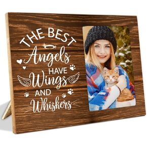 The Best Angels Have Wings and Whiskers Wood Picture Frame,Cat Memorial Wood Picture Frame for Pet Owner,Loss of Cat Pet Loss Wood Picture Frame