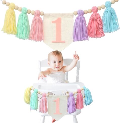 Handmade Boho 1st Birthday High Chair Banner Party Decoration for Girl Baby Shower Pink Wall Hangings Decorative for Kids Bedroom in Kuwait