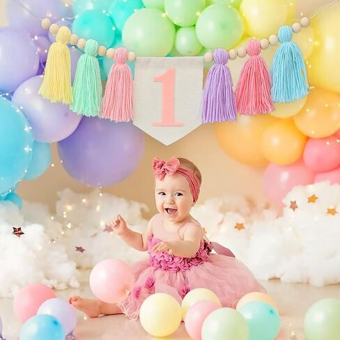 Handmade Boho 1st Birthday High Chair Banner Party Decoration for Girl Baby Shower Pink Wall Hangings Decorative for Kids Bedroom in Kuwait