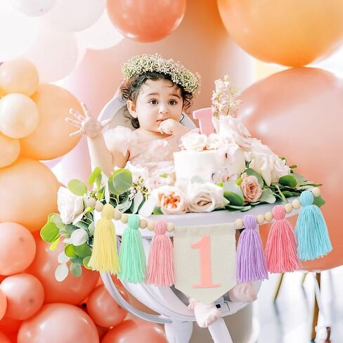 Handmade Boho 1st Birthday High Chair Banner Party Decoration for Girl Baby Shower Pink Wall Hangings Decorative for Kids Bedroom in Kuwait