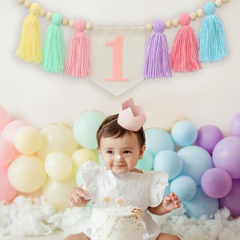 Handmade Boho 1st Birthday High Chair Banner Party Decoration for Girl Baby Shower Pink Wall Hangings Decorative for Kids Bedroom in Kuwait
